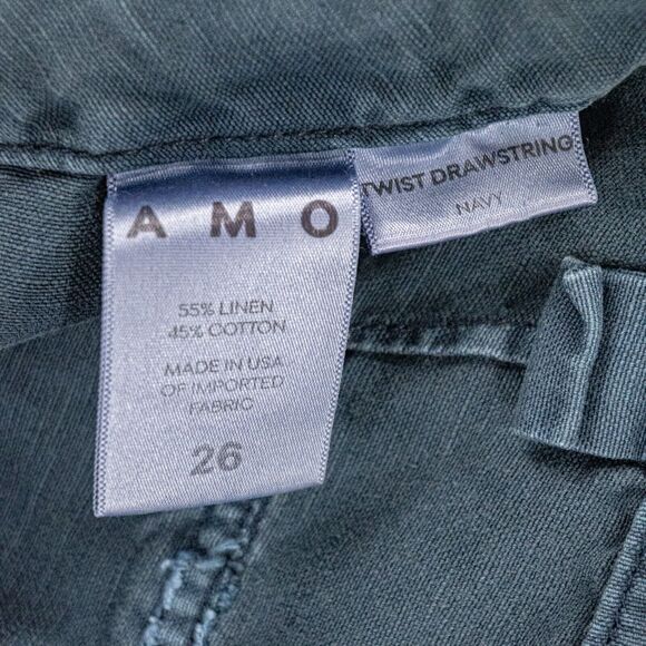 AMO size 26 Navy Twist Drawstring Pants ankle slip crop linen cotton - Picture 7 of 10